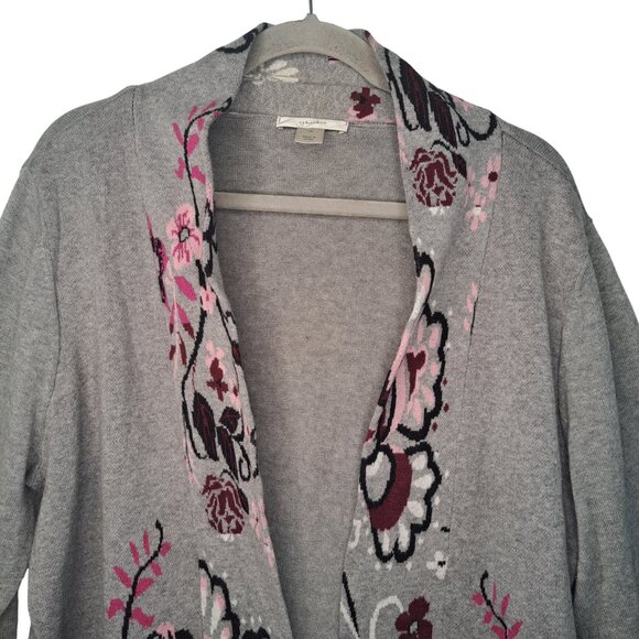 CJ Banks Gray Floral Open Front Cardigan Plus Size 2X - Picture 3 of 6